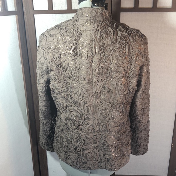 Chico’s Beautiful bronze color jacket with sequins/ ribbon used in floral design - Picture 4 of 15